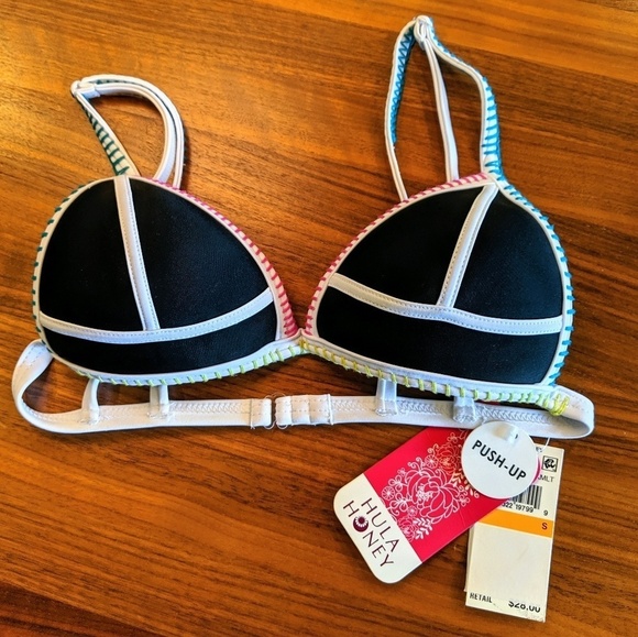 Hula Honey Color Block Triangle Push-Up Bikini Top, S NWT - Picture 3 of 3
